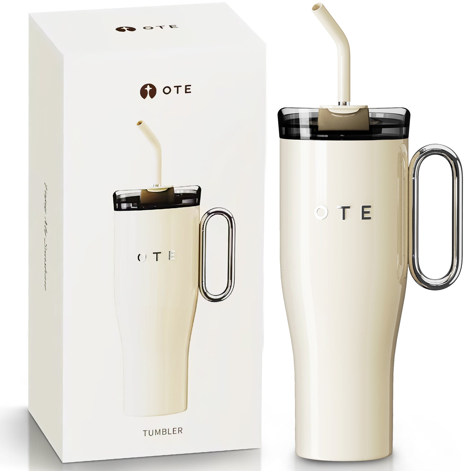 OTE1.2 L (42 oz) Coffee Mug to Go, Double-Walled Steel Vacuum Insulated Mug with Handle and Straw, BPA Free,Portable Car Mug Tumbler, Thermal Mug, Coffee Cup for Hot and Cold Drinks