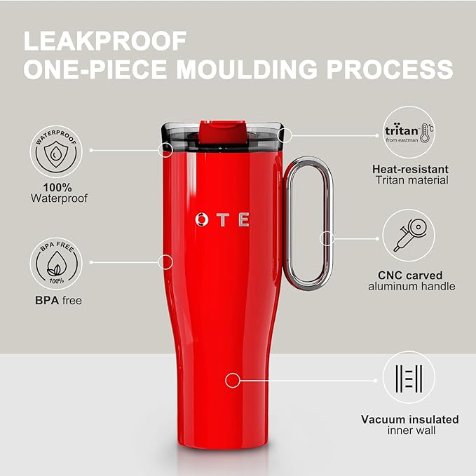 OTE1.2 L (42 oz) Coffee Mug to Go, Double-Walled Steel Vacuum Insulated Mug with Handle and Straw, BPA Free,Portable Car Mug Tumbler, Thermal Mug, Coffee Cup for Hot and Cold Drinks